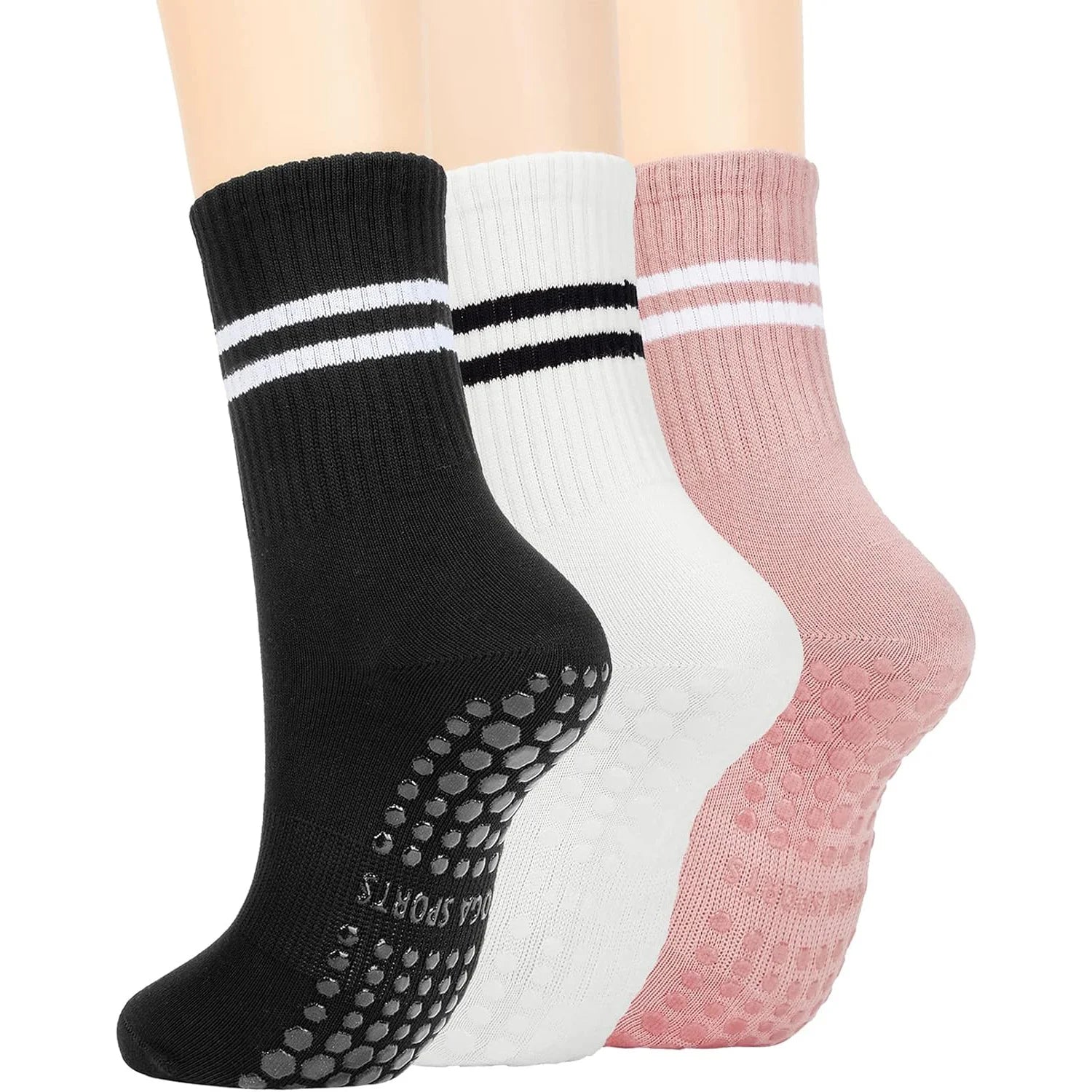 Lot de 3 paires de chaussettes de yoga antidérapantes 